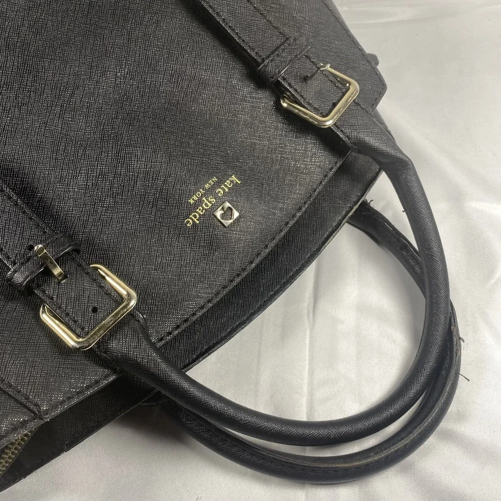 Kate Spade Satchel Bag Womens Black Leather Structured Tote Purse Gold Hardware - Picture 10 of 10